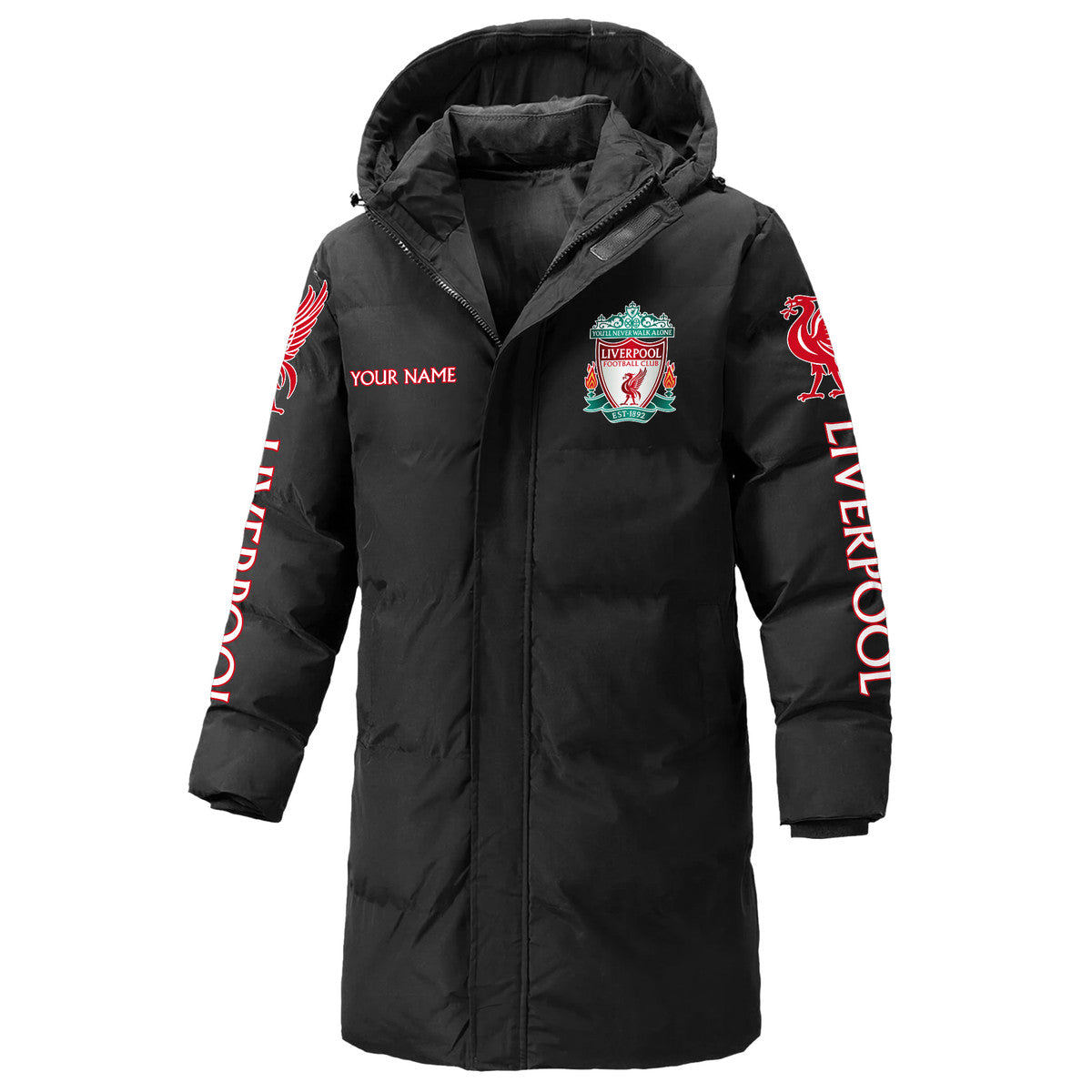 Liverpool FC Long Padded Coat , Thick And Warm , Hooded Cotton Coat P230902