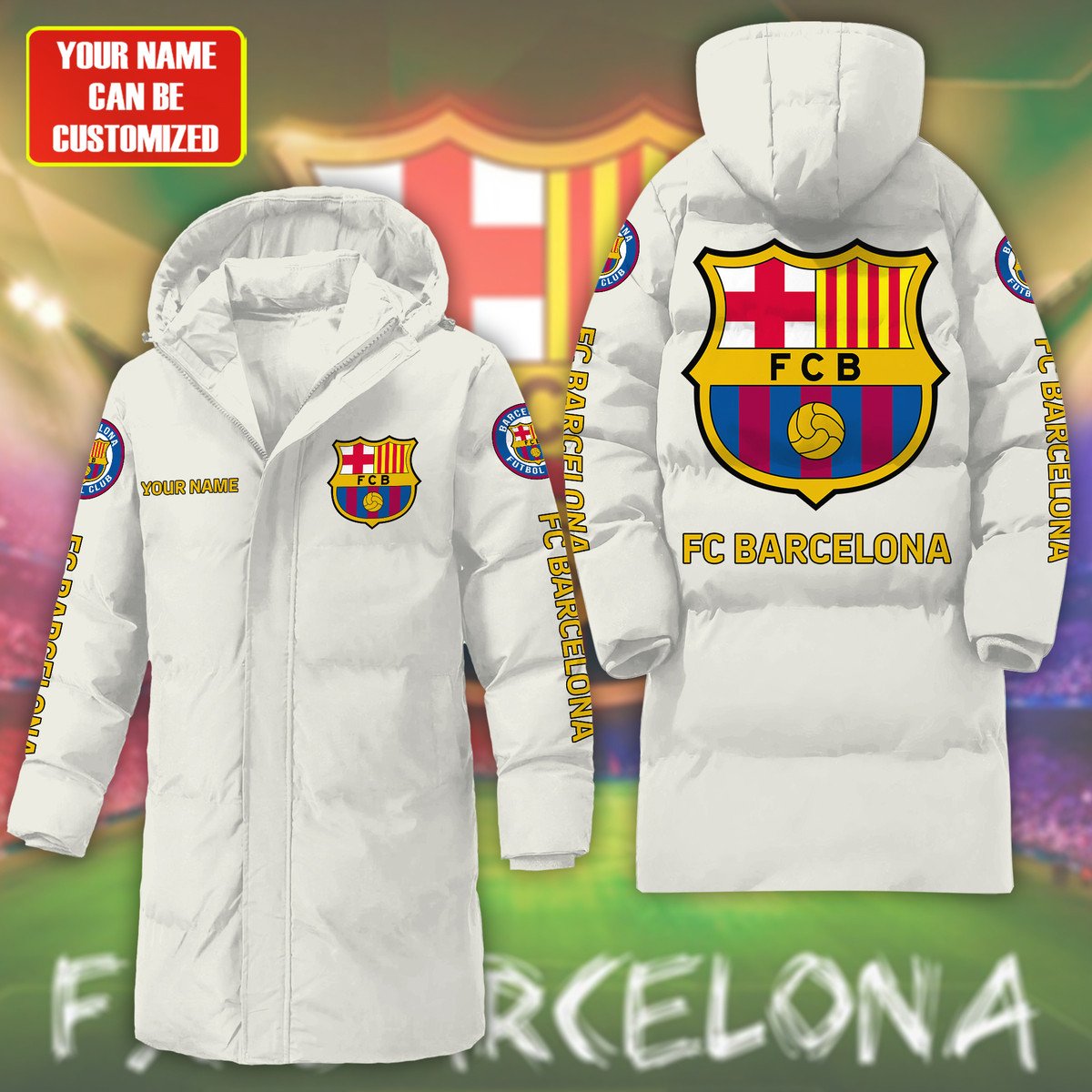 Barcelona FC Long Padded Coat , Thick And Warm , Hooded Cotton Coat P240902