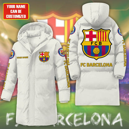 Barcelona FC Long Padded Coat , Thick And Warm , Hooded Cotton Coat P240902