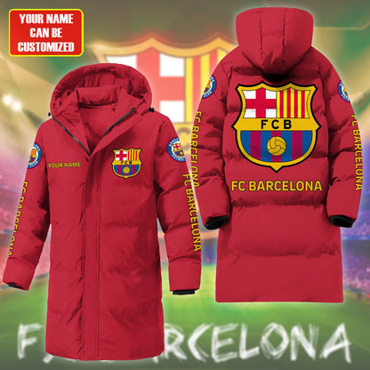 Barcelona FC Long Padded Coat , Thick And Warm , Hooded Cotton Coat P240902