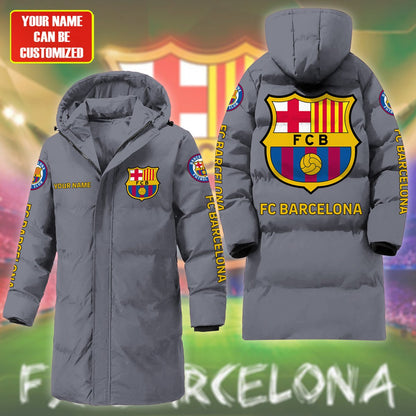 Barcelona FC Long Padded Coat , Thick And Warm , Hooded Cotton Coat P240902