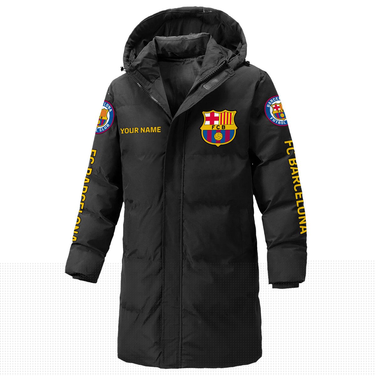 Barcelona FC Long Padded Coat , Thick And Warm , Hooded Cotton Coat P240902