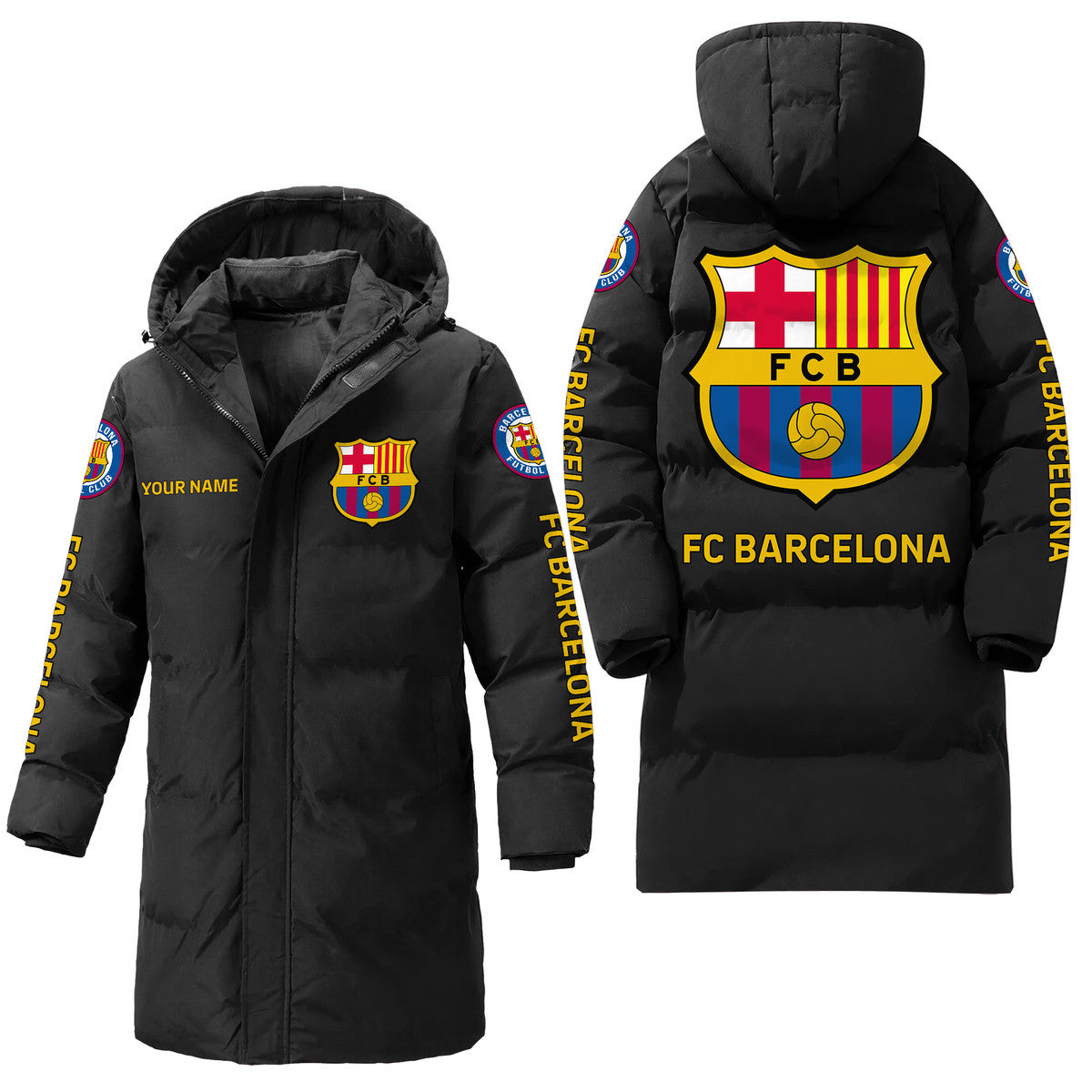 Barcelona FC Long Padded Coat , Thick And Warm , Hooded Cotton Coat P240902