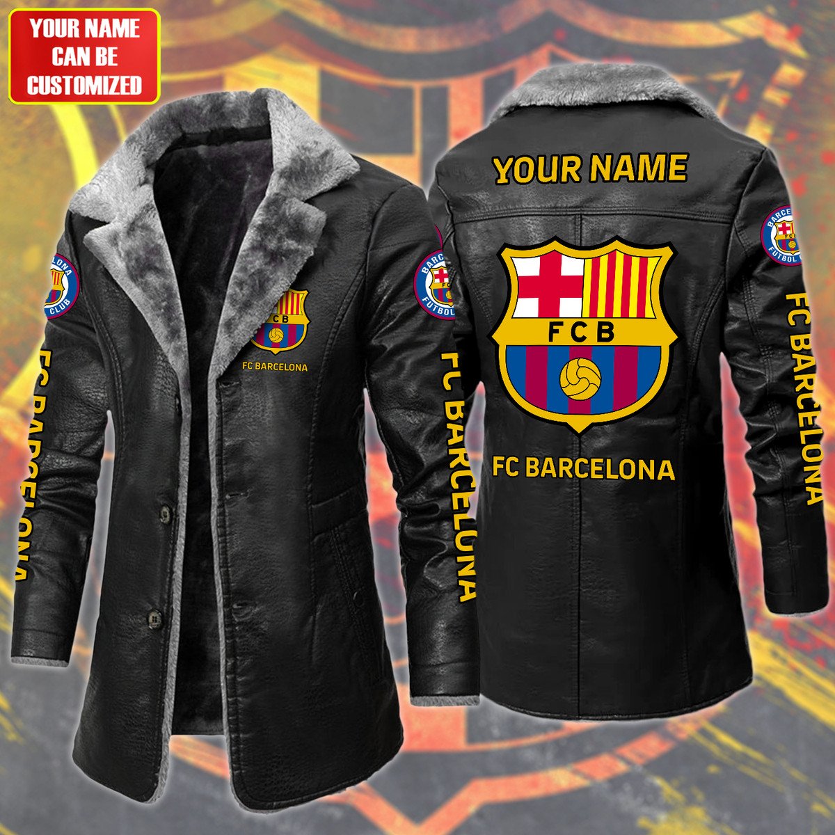 Personalized Barça Leather Fleece Winter Coat Q230906