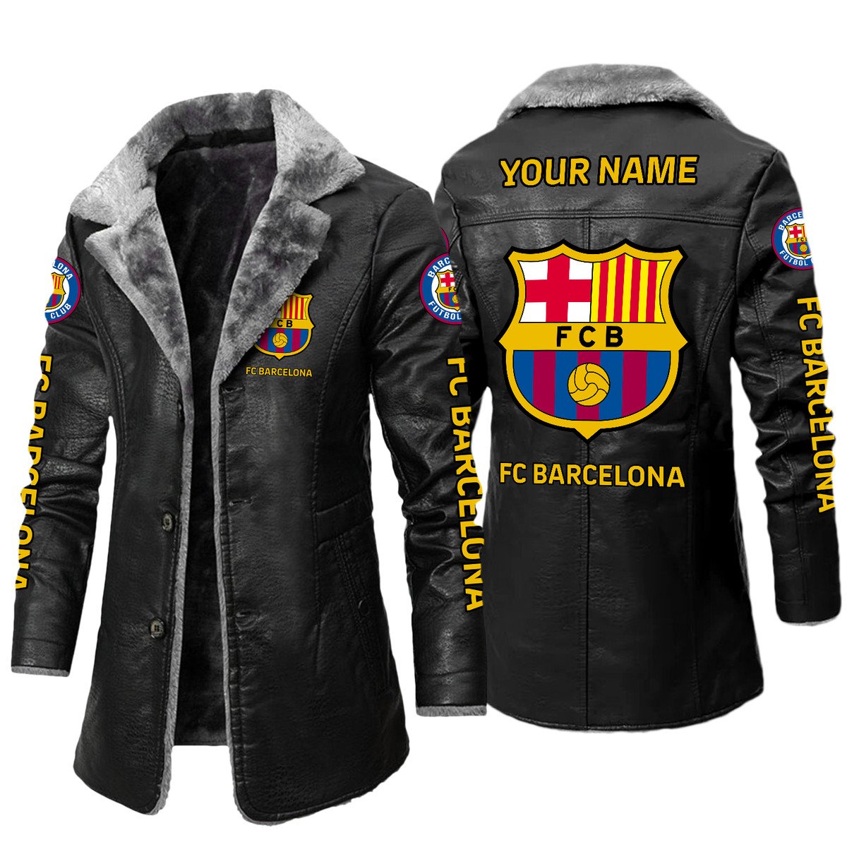 Personalized Barça Leather Fleece Winter Coat Q230906