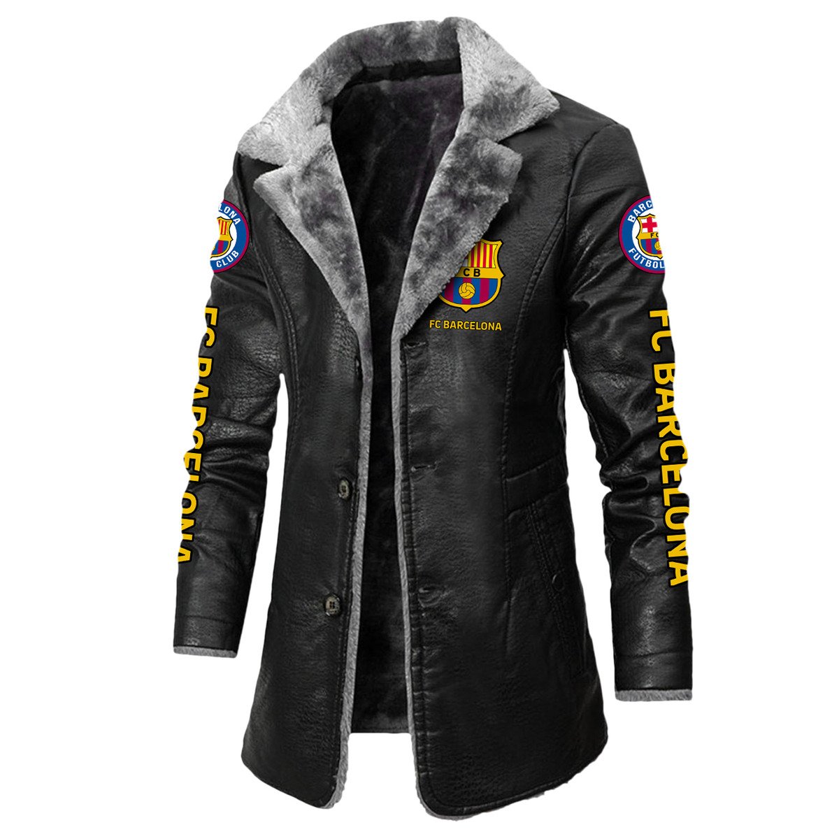 Personalized Barça Leather Fleece Winter Coat Q230906