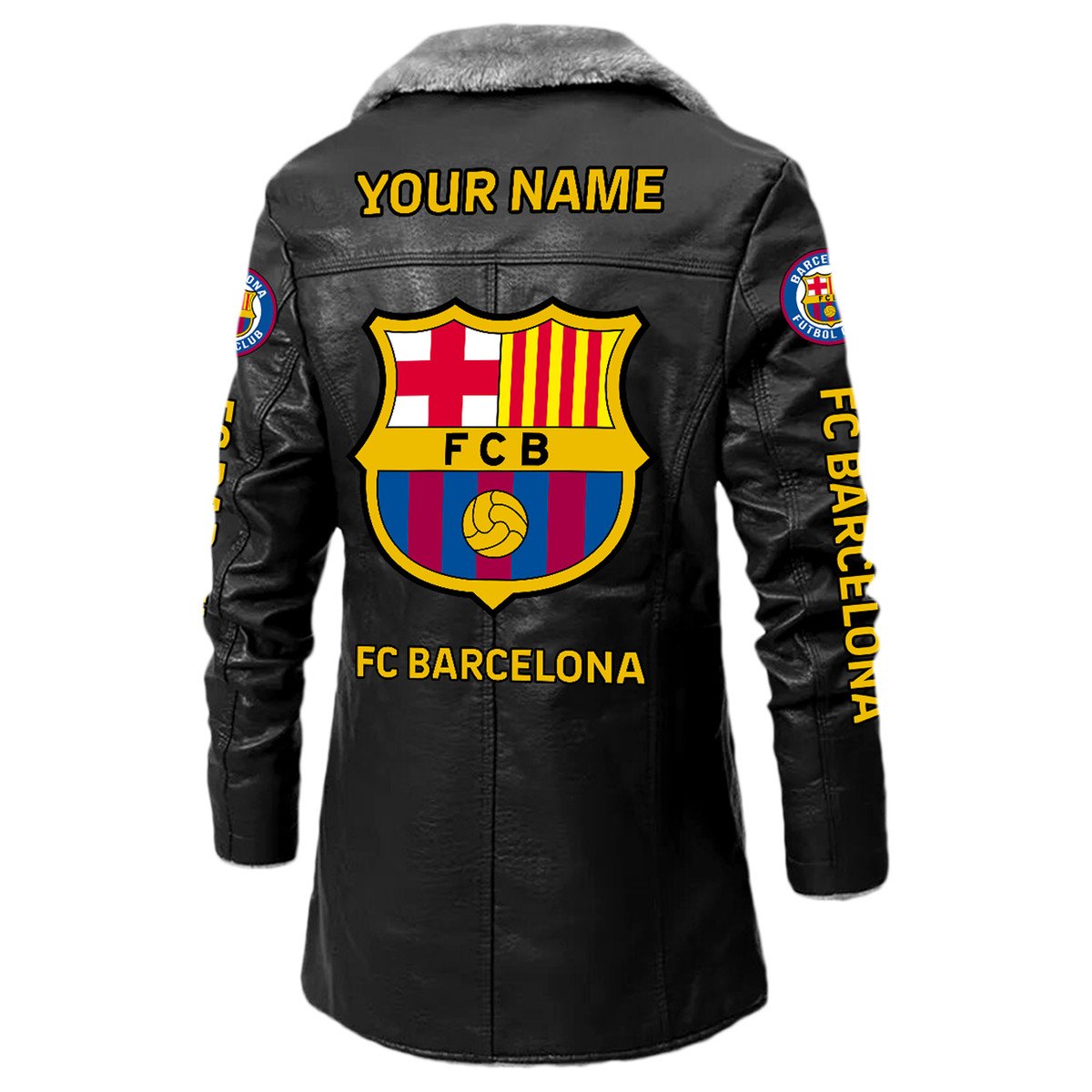 Personalized Barça Leather Fleece Winter Coat Q230906