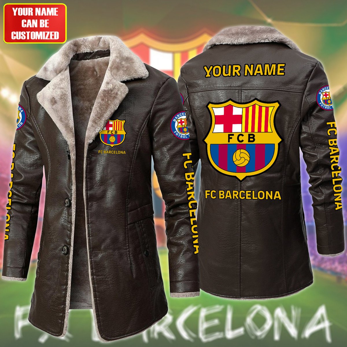 Personalized Barça Leather Fleece Winter Coat Q230906
