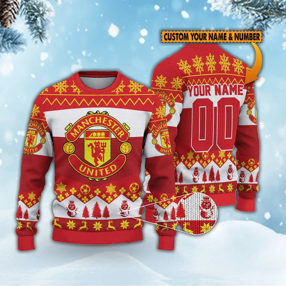 Personalized Manchester United Ugly Christmas Sweater , Unisex Wool Sweater