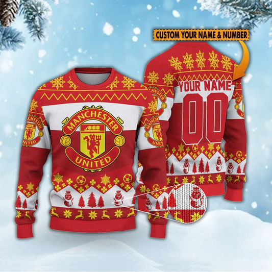 Personalized Manchester United Ugly Christmas Sweater , Unisex Wool Sweater