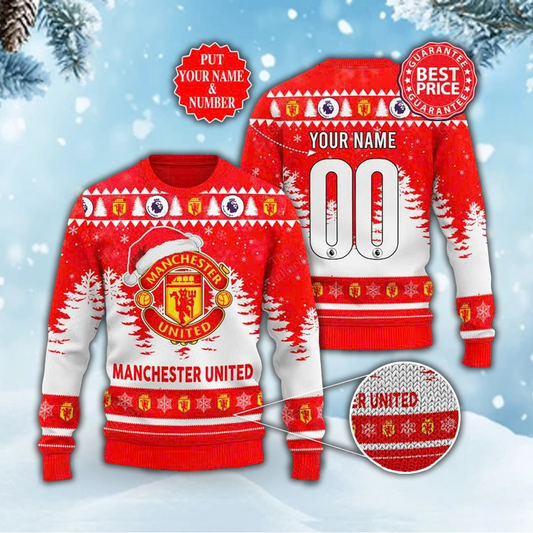 Personalized Manchester United Q3 Ugly Christmas Sweater , Unisex Wool Sweater