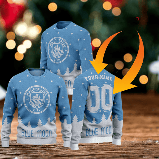Personalized Manchester City Ugly Christmas Sweater , Unisex Wool Sweater