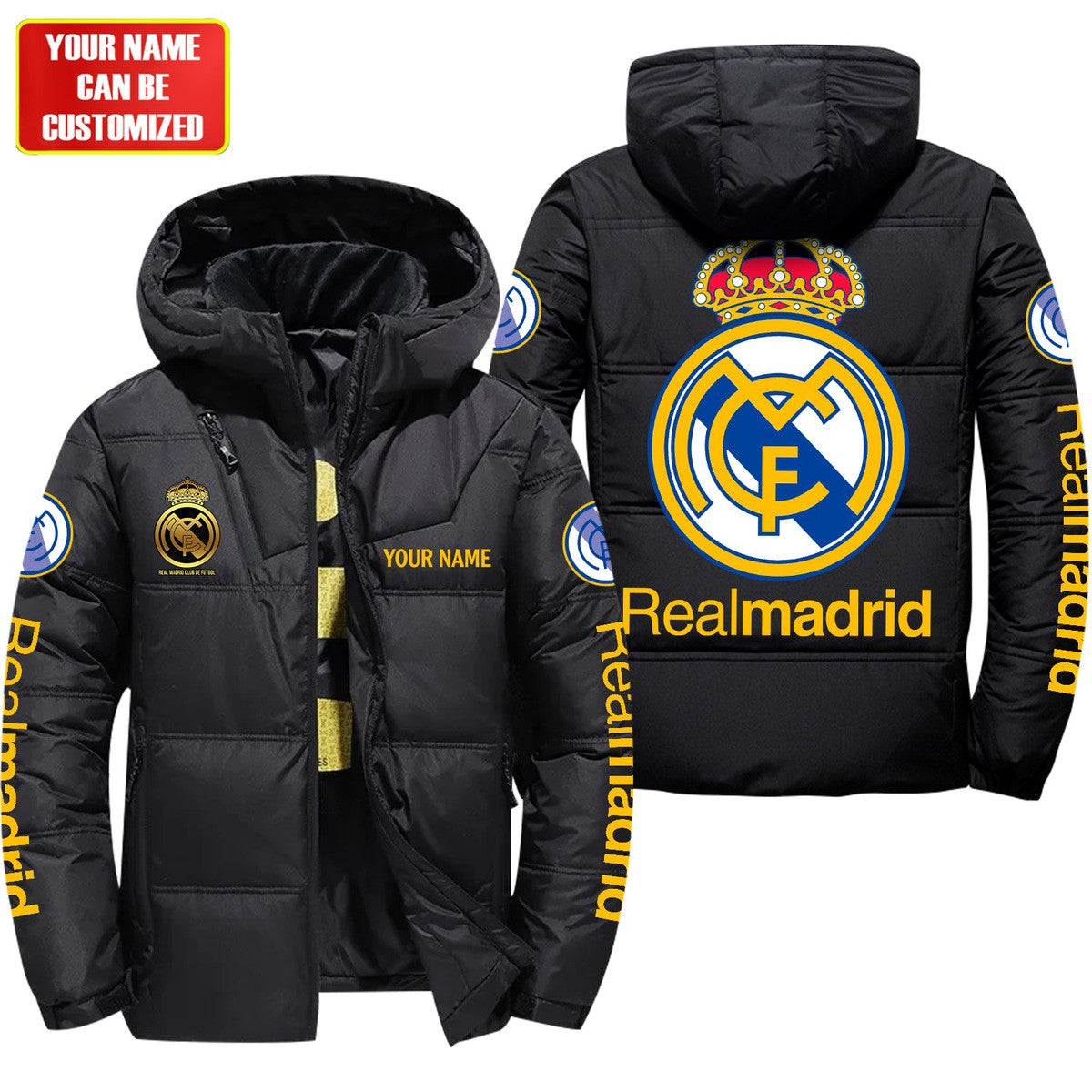 Personalized Real Madrid Puffer Thermal Jacket With Hood Q180906
