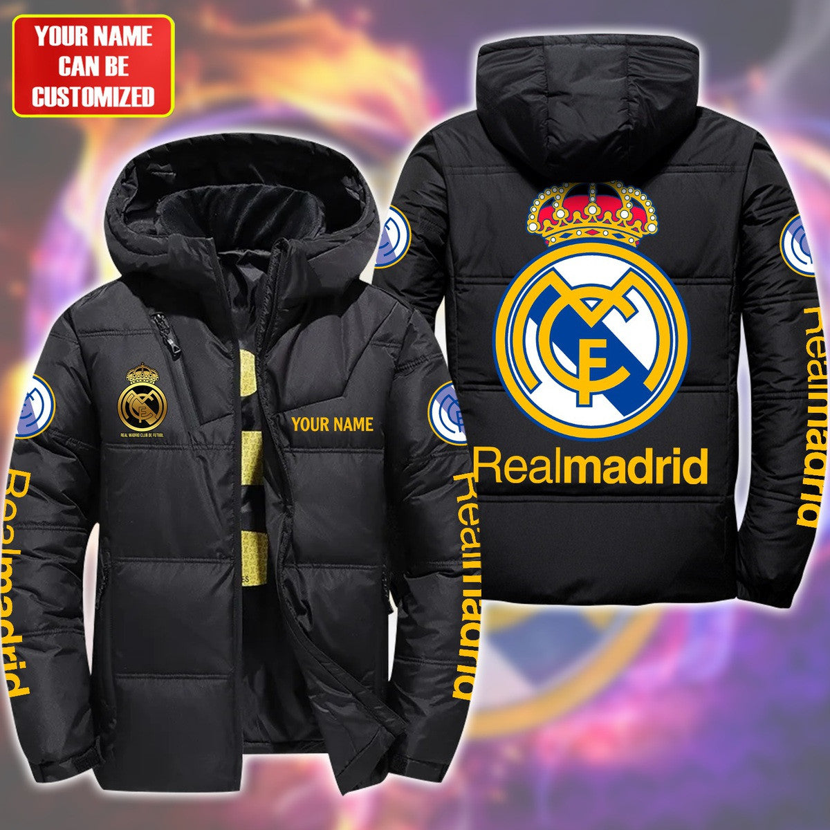 Personalized Real Madrid Puffer Thermal Jacket With Hood Q180906