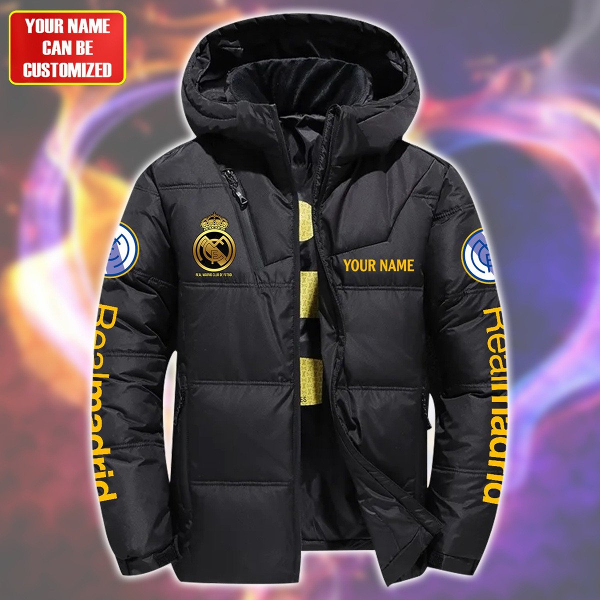Personalized Real Madrid Puffer Thermal Jacket With Hood Q180906