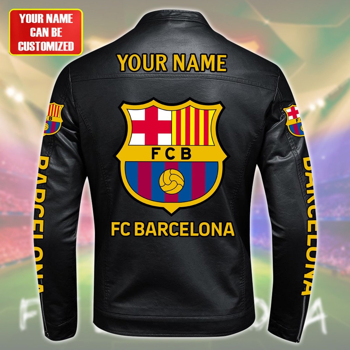 Personalized Barcelona Leather Bomber Stand Collar Jacket S250905