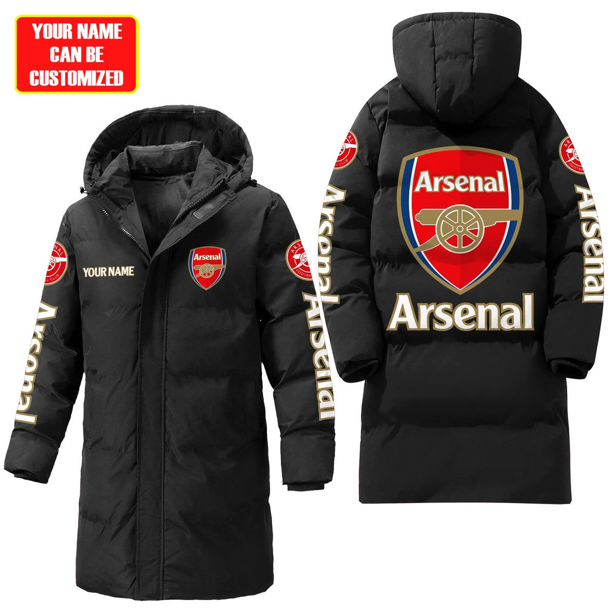 Personalized Arsenal Long Padded Coat , Thick And Warm , Hooded Cotton Coat Q270905