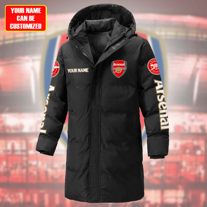 Personalized Arsenal Long Padded Coat , Thick And Warm , Hooded Cotton Coat Q270905