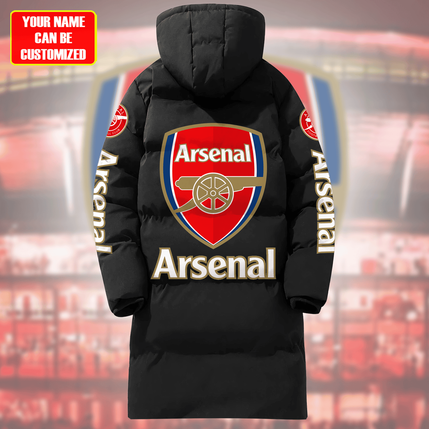 Personalized Arsenal Long Padded Coat , Thick And Warm , Hooded Cotton Coat Q270905