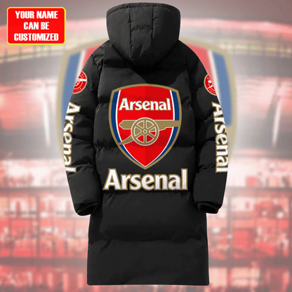 Personalized Arsenal Long Padded Coat , Thick And Warm , Hooded Cotton Coat Q270905
