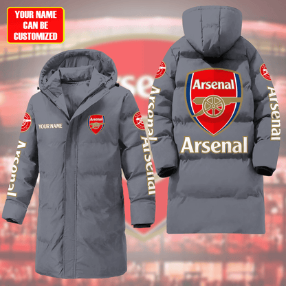 Personalized Arsenal Long Padded Coat , Thick And Warm , Hooded Cotton Coat Q270905