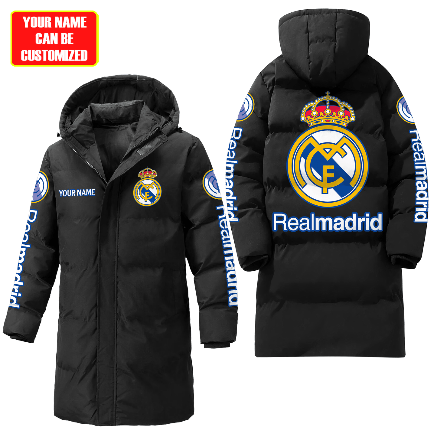 Personalized Real Madrid Long Padded Coat , Thick And Warm , Hooded Cotton Coat Q270906