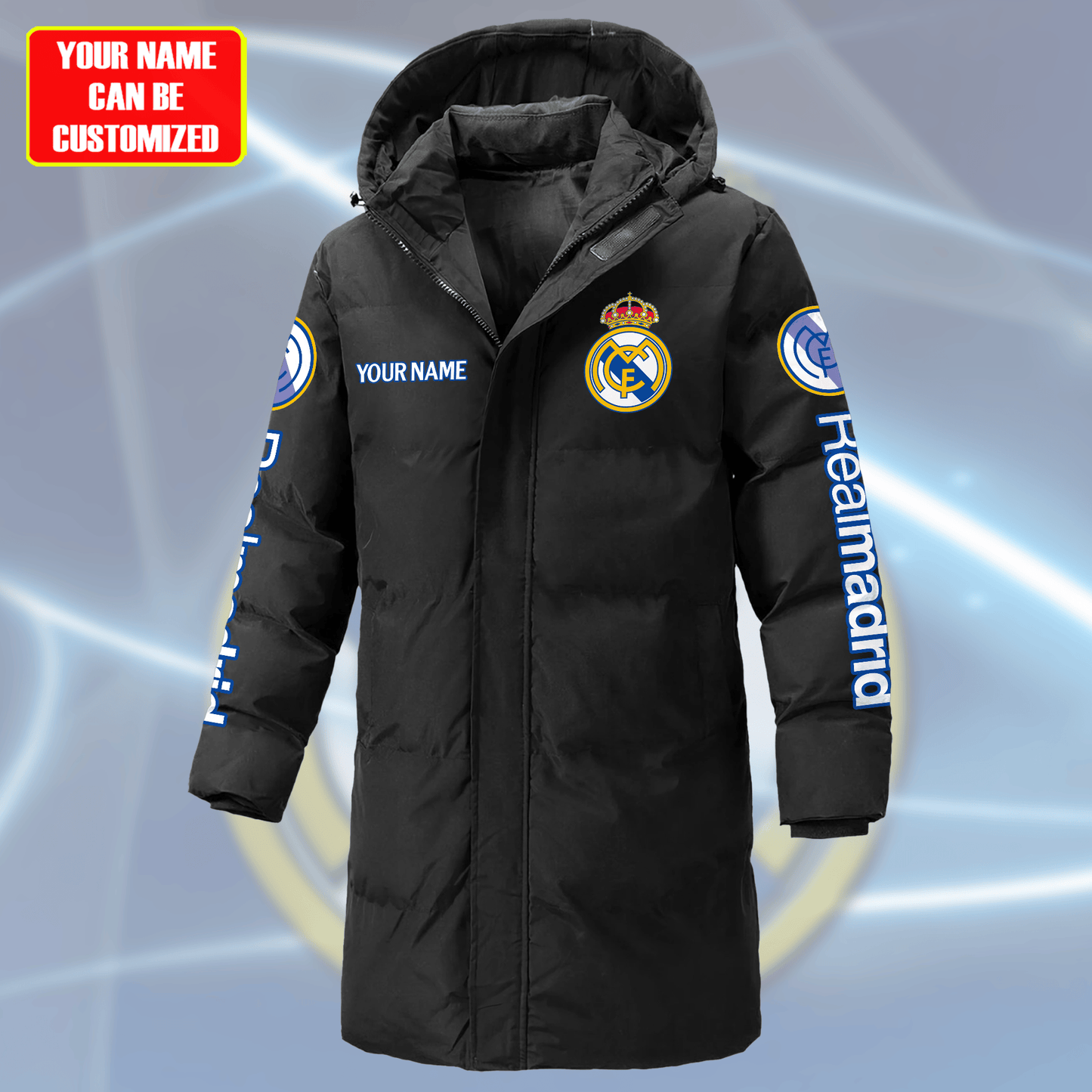 Personalized Real Madrid Long Padded Coat , Thick And Warm , Hooded Cotton Coat Q270906