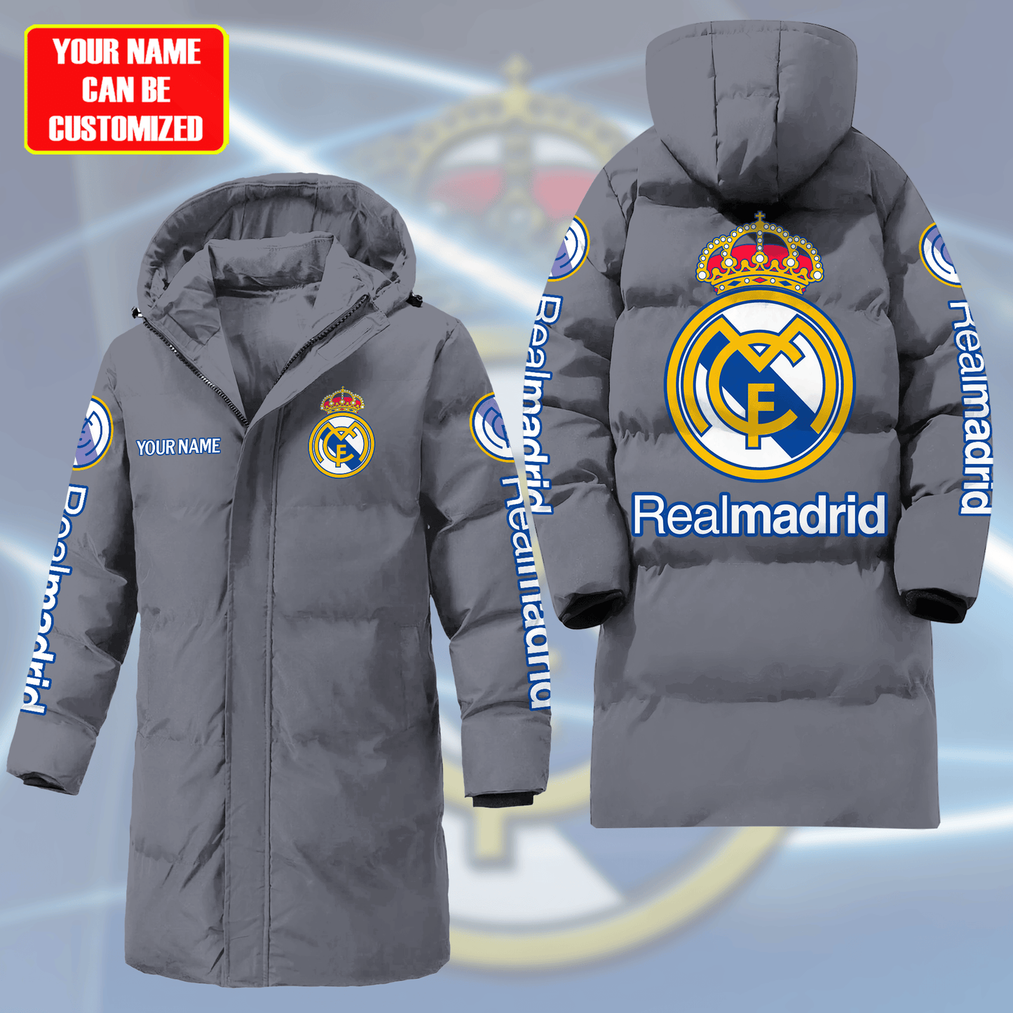 Personalized Real Madrid Long Padded Coat , Thick And Warm , Hooded Cotton Coat Q270906