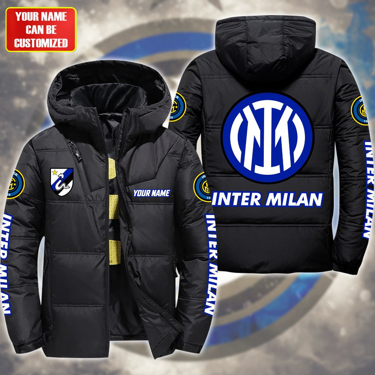 Personalized Inter Milan Puffer Thermal Jacket With Hood Q300904