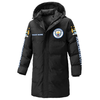 Personalized Manchester City Long Padded Coat , Thick And Warm , Hooded Cotton Coat S300913