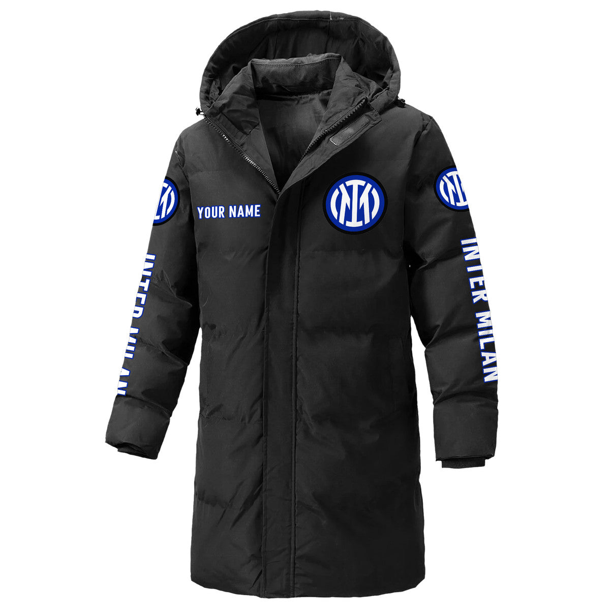 Personalized Inter Milan Long Padded Coat , Thick And Warm , Hooded Cotton Coat S300914
