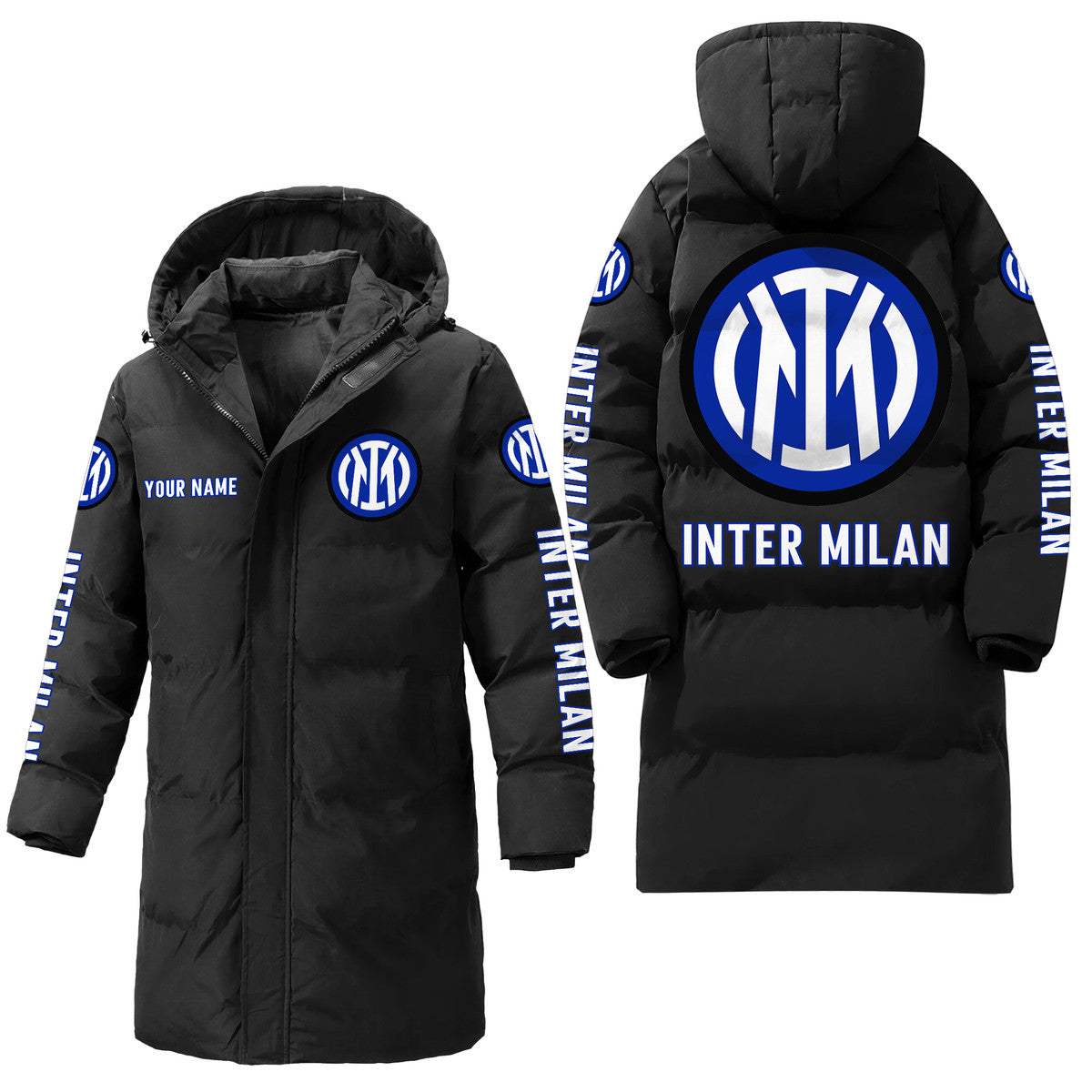 Personalized Inter Milan Long Padded Coat , Thick And Warm , Hooded Cotton Coat S300914