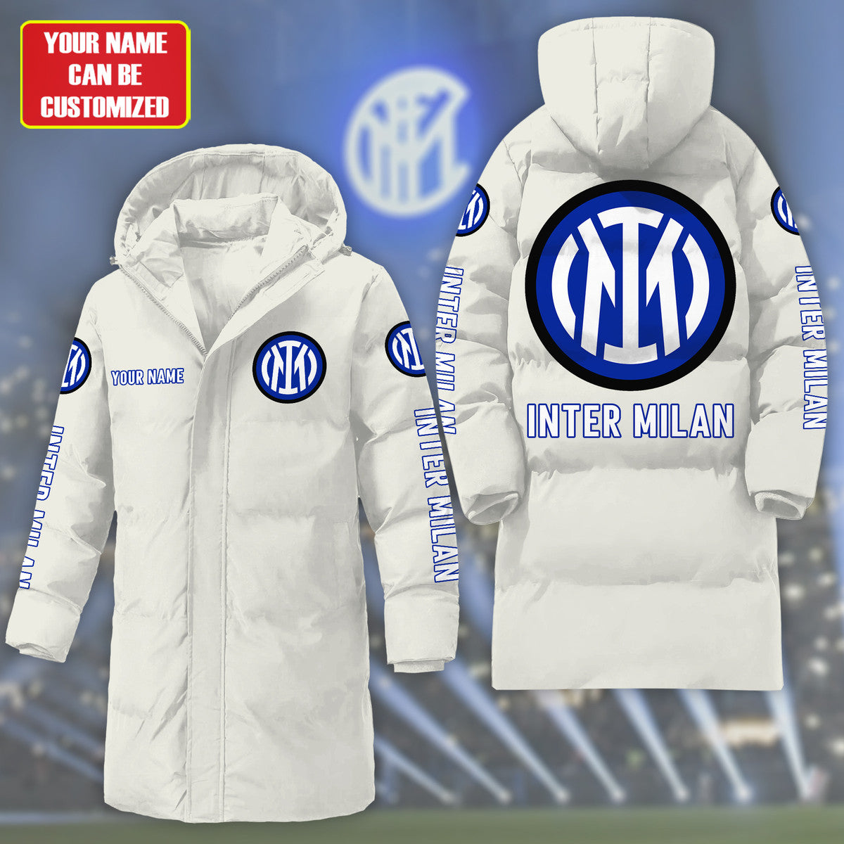 Personalized Inter Milan Long Padded Coat , Thick And Warm , Hooded Cotton Coat S300914