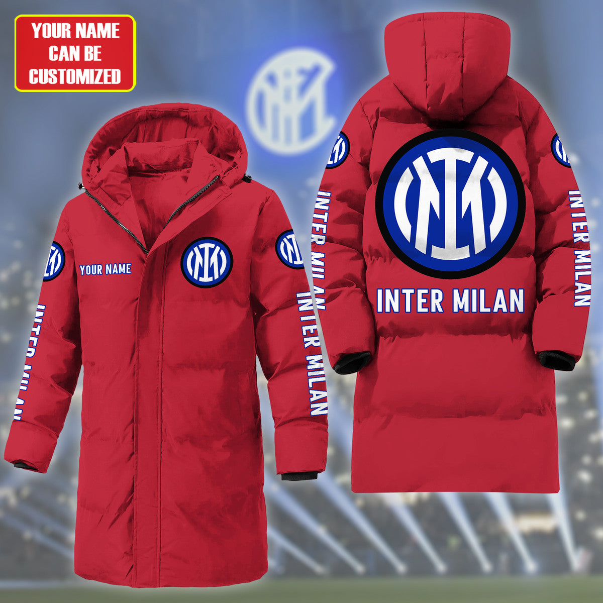 Personalized Inter Milan Long Padded Coat , Thick And Warm , Hooded Cotton Coat S300914