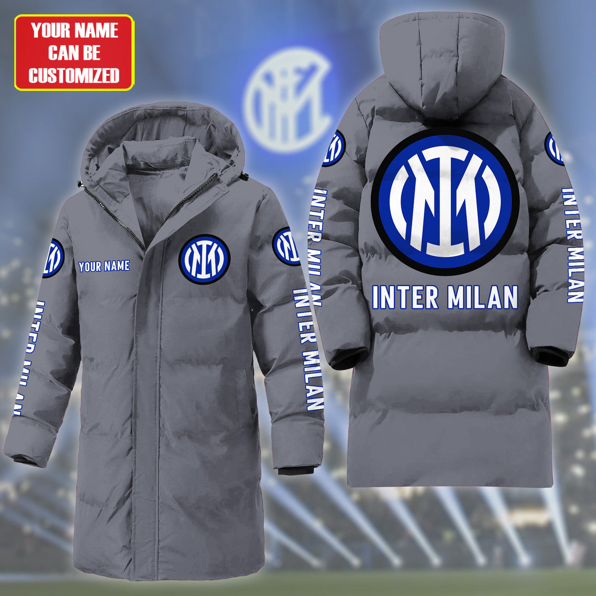 Personalized Inter Milan Long Padded Coat , Thick And Warm , Hooded Cotton Coat S300914