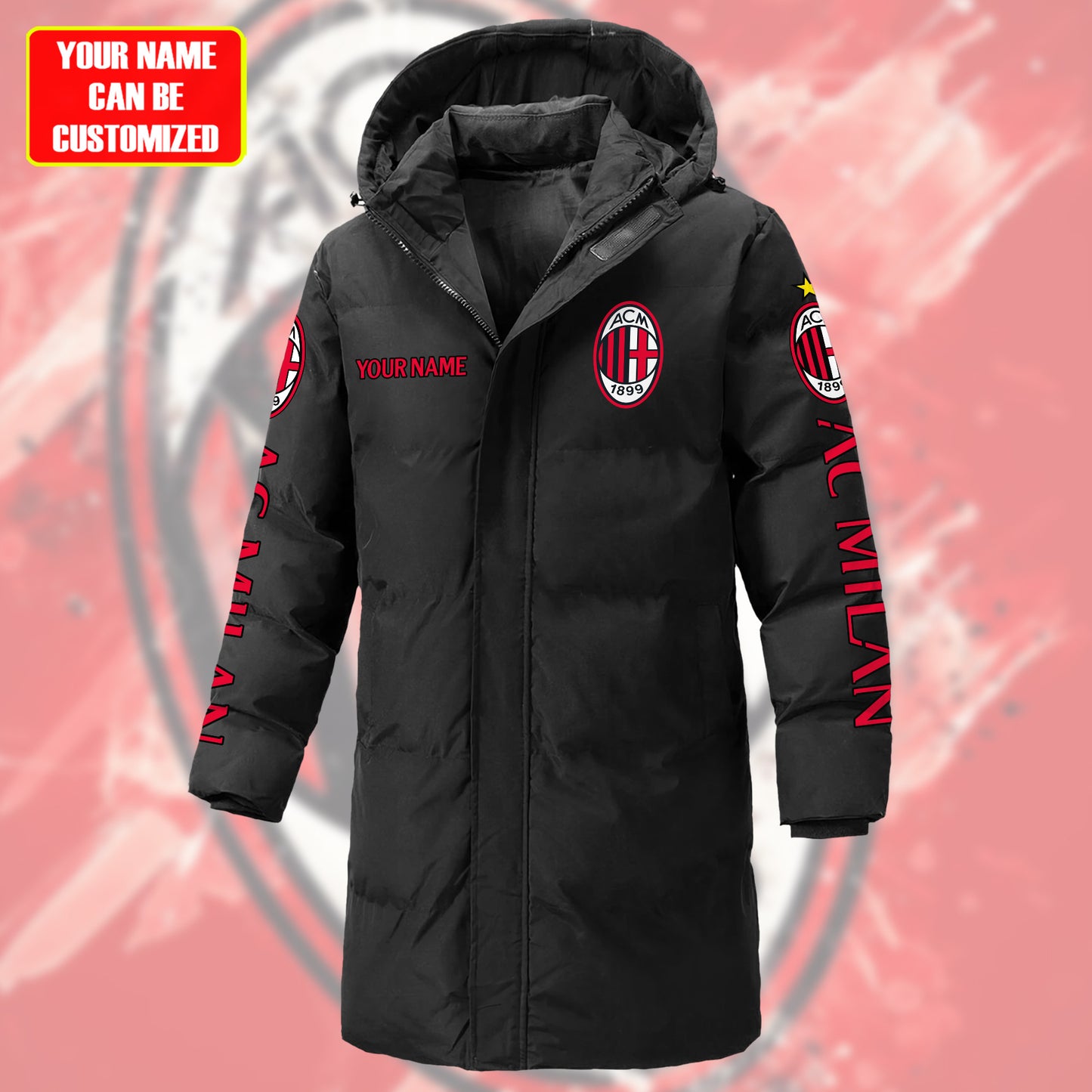 Personalized AC Milan Long Padded Coat , Thick And Warm , Hooded Cotton Coat S300915