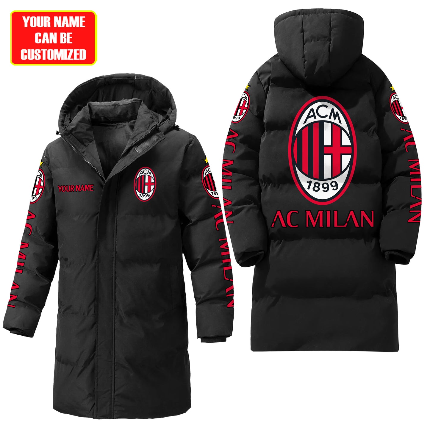 Personalized AC Milan Long Padded Coat , Thick And Warm , Hooded Cotton Coat S300915
