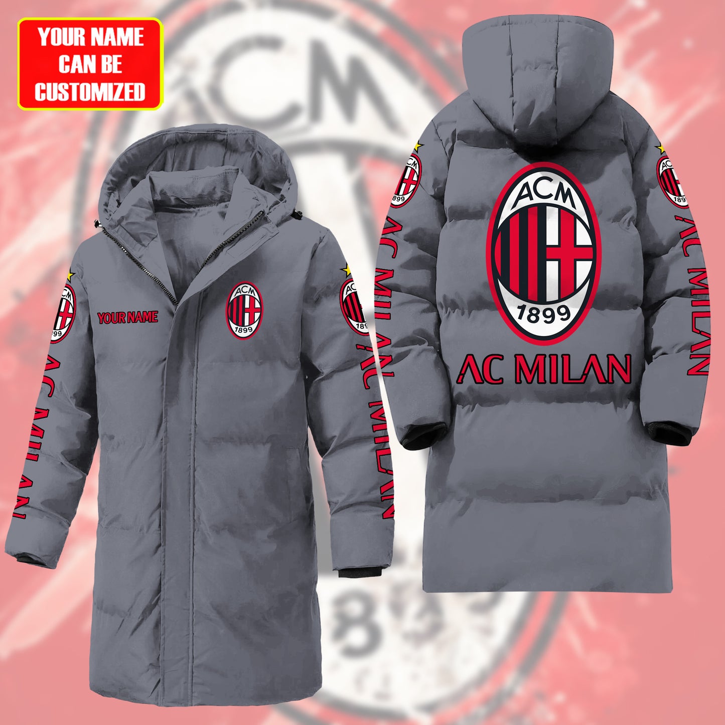 Personalized AC Milan Long Padded Coat , Thick And Warm , Hooded Cotton Coat S300915