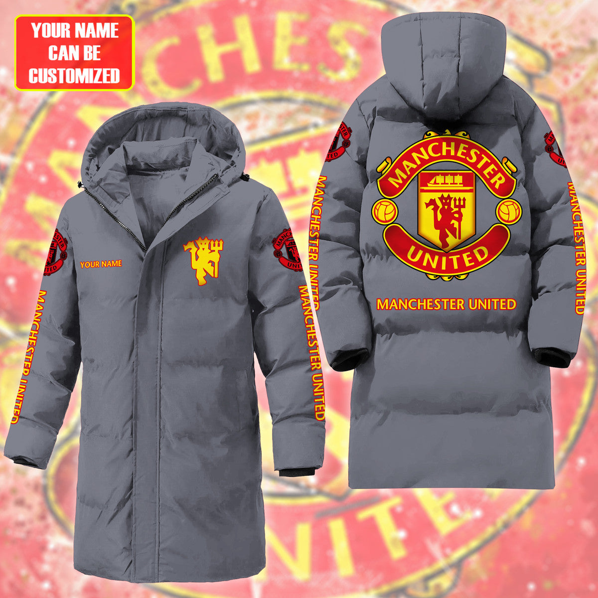 Manchester United FC Long Padded Coat , Thick And Warm , Hooded Cotton Coat QB011002