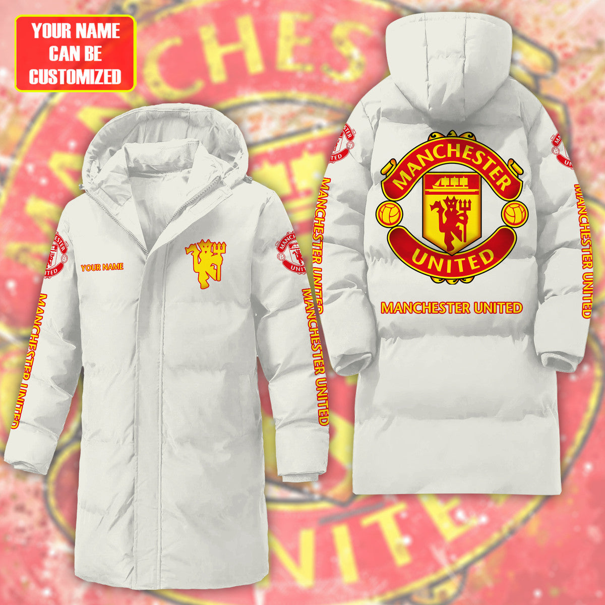 Manchester United FC Long Padded Coat , Thick And Warm , Hooded Cotton Coat QB011002