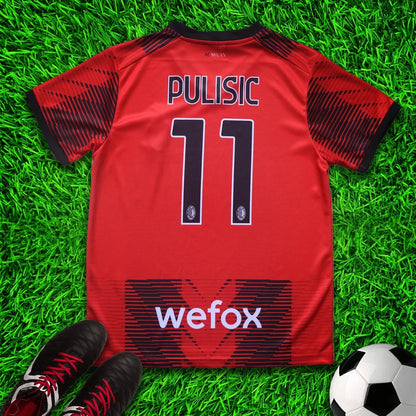 AC Milan Pulisic #11 Red/Black Soccer Jersey & Shorts with Socks Kit Set for Boys and Girls Youth Sizes , Adult Sizes