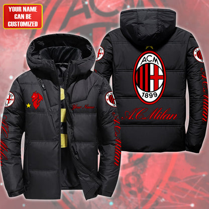 Personalized AC Milan Puffer Thermal Jacket With Hood QB011006