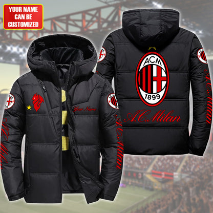 Personalized AC Milan Puffer Thermal Jacket With Hood QB011006