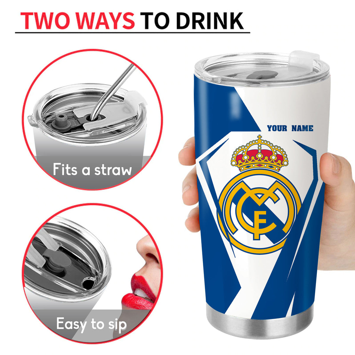 Personalized Name Real Madrid Stainless Tumbler 20oz 30oz Cup Q031003