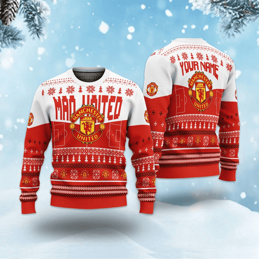 Personalized Manchester United Q4 Ugly Christmas Sweater , Unisex Wool Sweater
