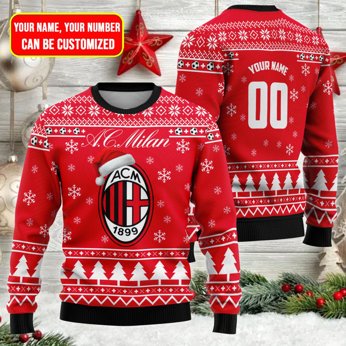 AC Milan Ugly Christmas Sweater , Unisex Wool Sweater QB240902
