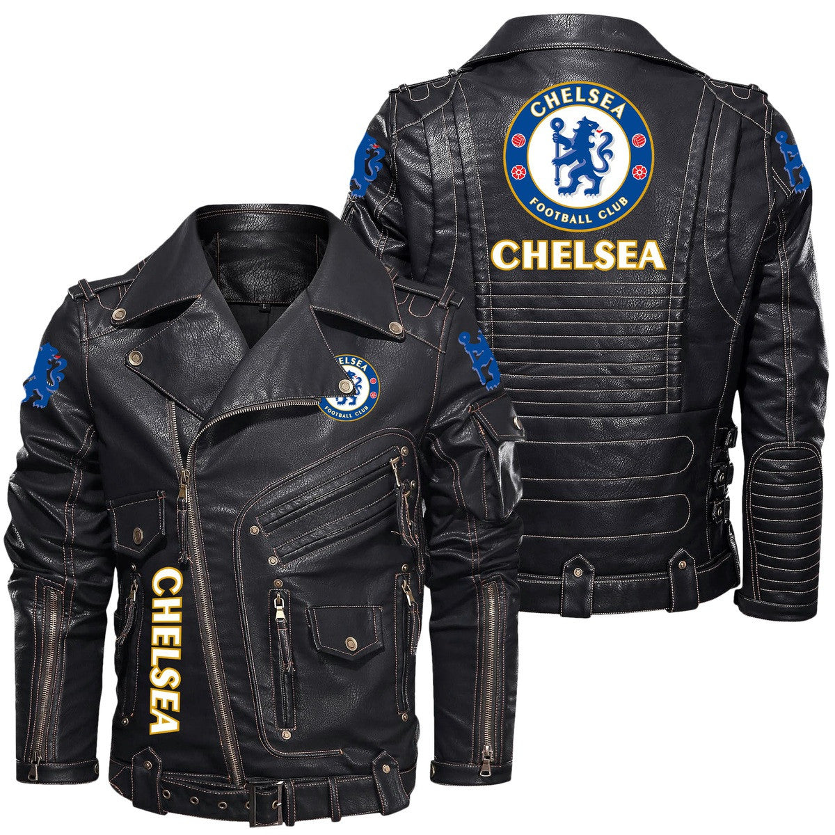 Chelsea Belt Solid Zipper Street Leather Jacket S100801
