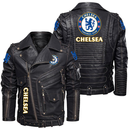 Chelsea Belt Solid Zipper Street Leather Jacket S100801