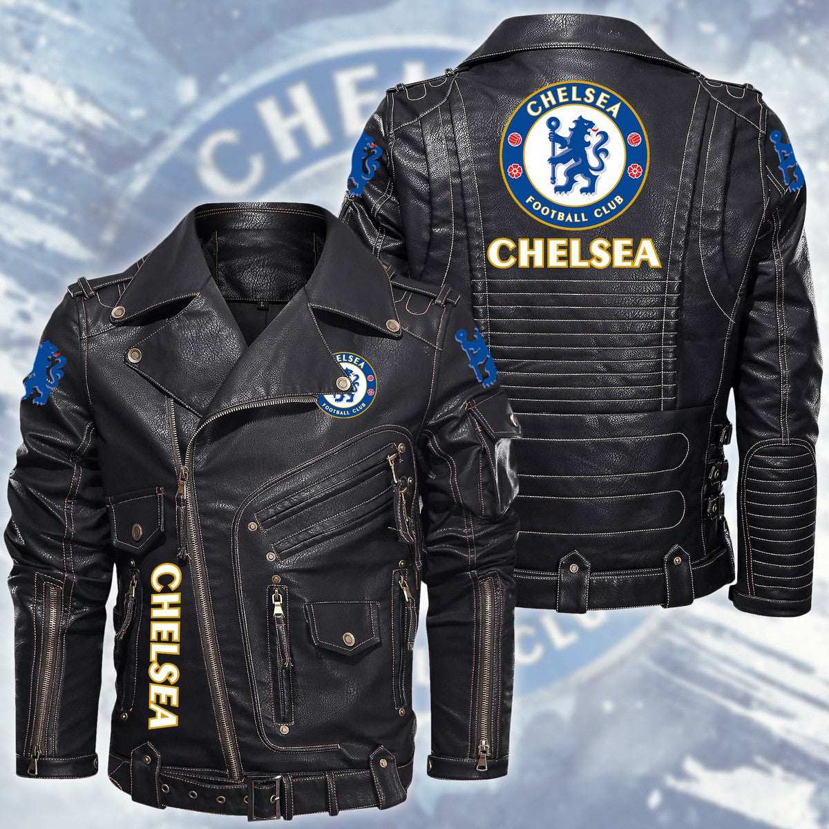 Chelsea Belt Solid Zipper Street Leather Jacket S100801