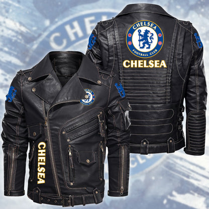 Chelsea Belt Solid Zipper Street Leather Jacket S100801